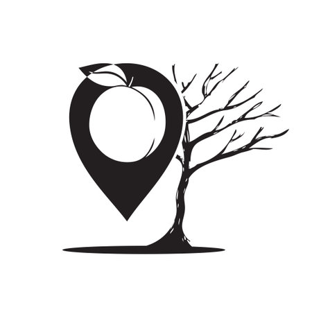 Apricot tree with cartographic symbol pointer. Vector illustration.のイラスト素材