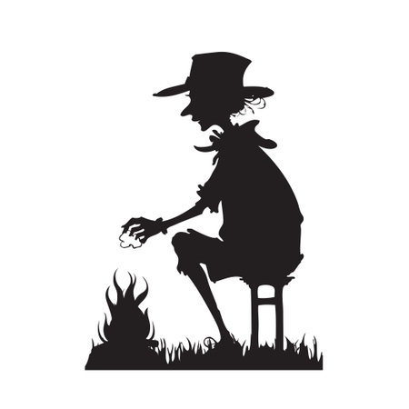 Silhouette of a man in front of a fire hand-drawn vector image without AIのイラスト素材