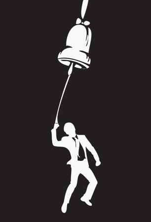 A businessman rings a bell to attract attention. Vector illustration.のイラスト素材
