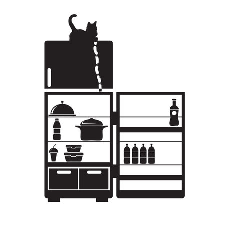 The cat stole sausages from the refrigeratorのイラスト素材