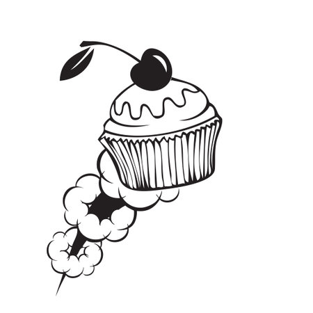 A flying cupcake for the fruitcake toss event. Vector illustration.のイラスト素材