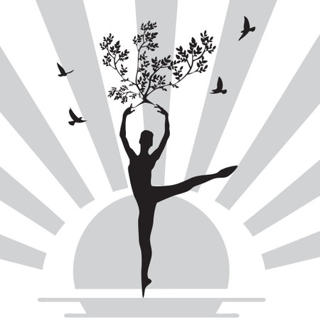 Harmony oriented vector illustration with ballerina and rising sunのイラスト素材