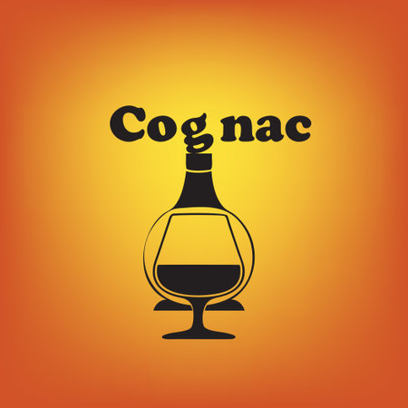 Poster for an alcoholic drink cognac with a bottle and a glassのイラスト素材