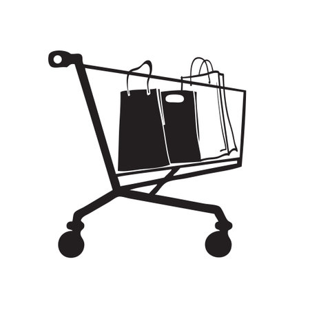 Shopping Cart with paper bags. Vector illustrationのイラスト素材