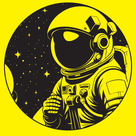 Astronaut dressed in spacesuit and in outer space. Vector illustrationのイラスト素材