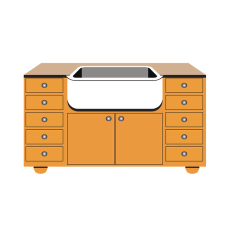 Old style kitchen sink in countertop. Vector illustration.のイラスト素材