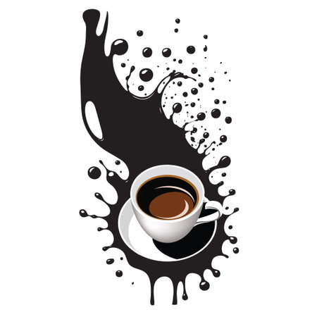 Stain with splashes under cup of coffee. Vector illustrationのイラスト素材