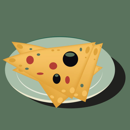 Nacho dish of tortilla chips topped. Vector illustrationのイラスト素材