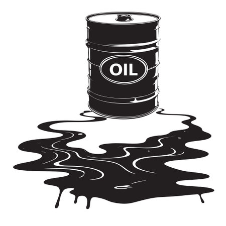 Iron barrel with leaking oil. Vector illustrationのイラスト素材