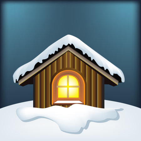 Poster with a fairy-tale house under the snow. Vector illustrationのイラスト素材