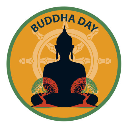 Sticker for the religious date Buddha Day, vector illustrationのイラスト素材