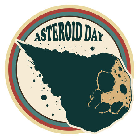 Round sticker for International Asteroid Day, vector illustrationのイラスト素材