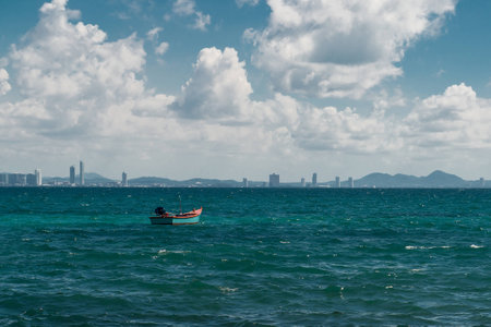 Empty boat on the seaの写真素材
