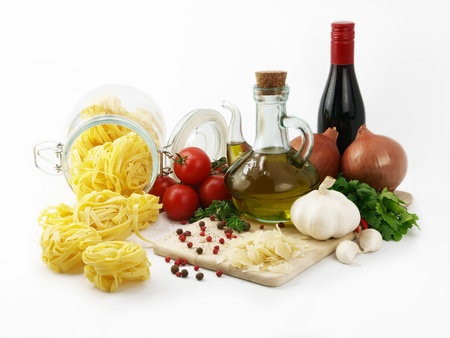 Pasta isolated and ingredients for cooking の写真素材