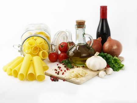 Pasta isolated and ingredients for cooking の写真素材