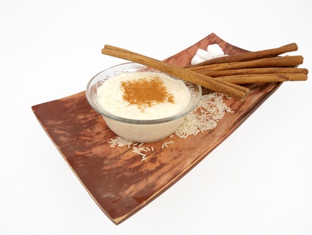 Creamy rice pudding with cinnamon on  bowlの写真素材