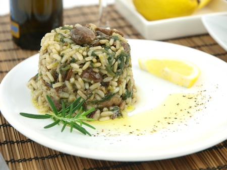Risotto with spinach and mushroomsの写真素材
