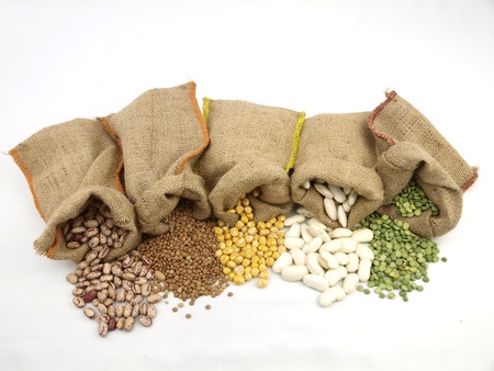 Burlap sacks with a misc legumesの写真素材