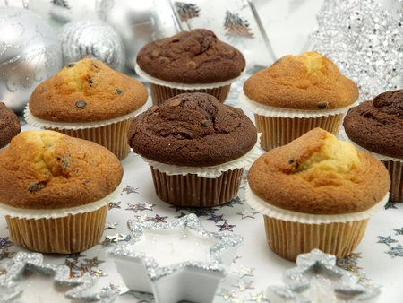 Muffins on the Christmas tableの写真素材