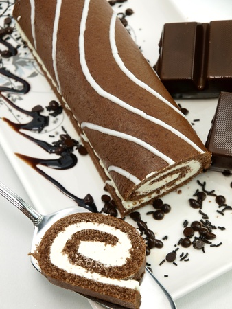 Fresh baked cake with chocolateの写真素材