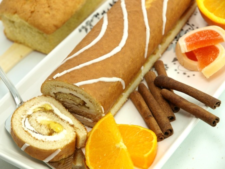 Fresh baked cake with orangeの写真素材