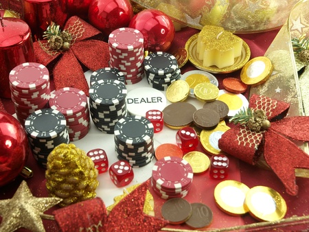 Christmas casino background with a gambling set の写真素材