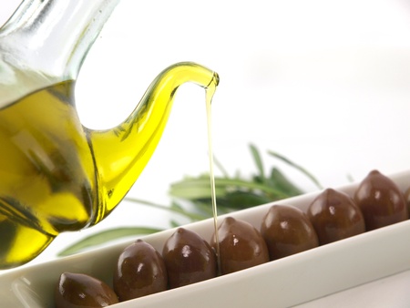 Fresh olives and olive oilの写真素材
