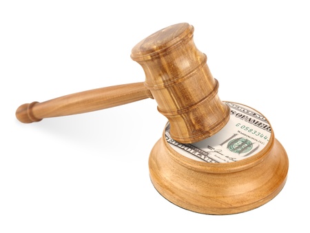 Auction gavel wtih dollars designの写真素材