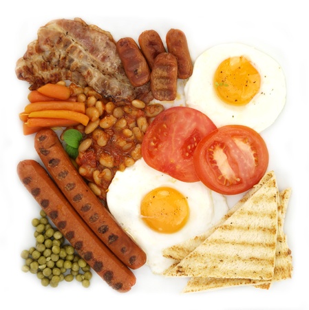 Full English breakfast isolated on white backgroundの写真素材