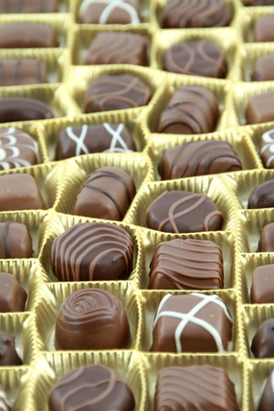 Golden box of assorted tasty chocolatesの写真素材