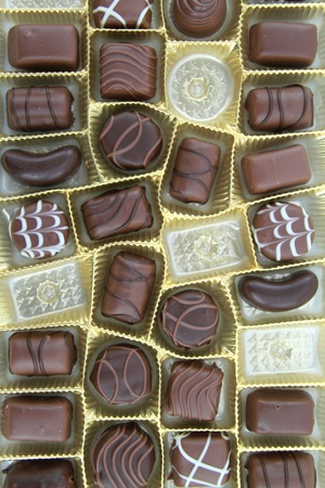 Golden box of assorted tasty chocolatesの写真素材