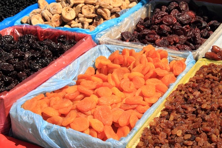 Various dried fruits at marketの写真素材