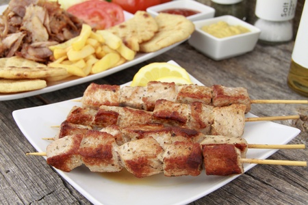 Plate of traditional Greek skewer (souvlaki)の素材 [FY3109421930]