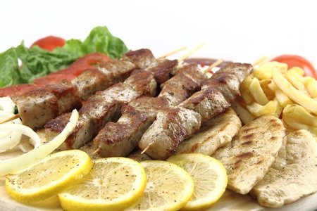 Plate of traditional Greek skewer (souvlaki) の写真素材