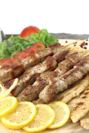 Plate of traditional Greek skewer (souvlaki) の写真素材