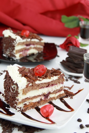Black Forest, a traditional German cake with cherry liqueurの写真素材