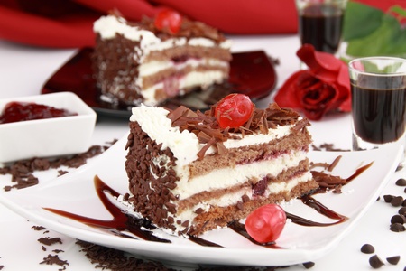 Black Forest, a traditional German cake with cherry liqueurの写真素材