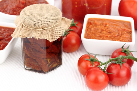 Tomato sauce and fresh tomatoesの写真素材