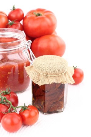 Tomato sauce and fresh tomatoesの写真素材