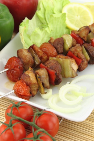 Grilled meat and vegetable skewerの写真素材