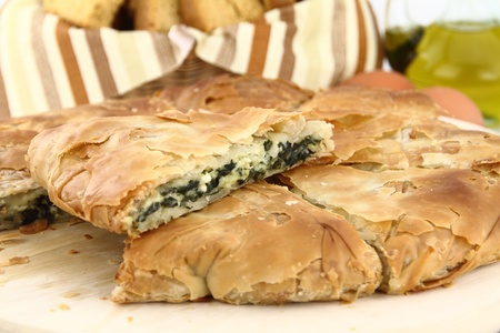 Homemade puff spinach pie with filo pastryの写真素材