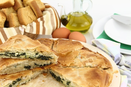 Homemade puff spinach pie with filo pastryの写真素材