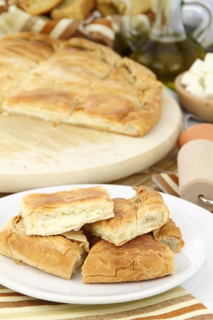 Homemade puff cheese pie with filo pastryの写真素材