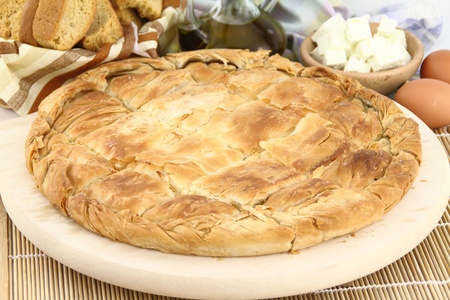 Homemade puff cheese pie with filo pastryの写真素材