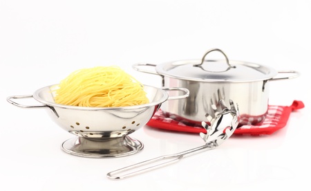 Group of spaghetti inside a strainer の写真素材