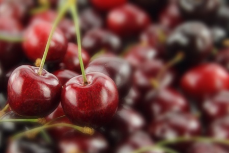Cherries over a blurred  backgroundの写真素材