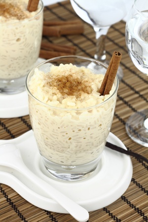 Creamy rice pudding on a glassの写真素材