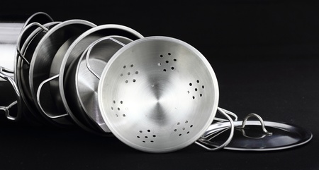 Group of stainless steel kitchenware の写真素材