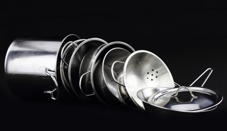 Group of stainless steel kitchenware の写真素材