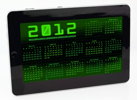 Binary code calendar on tablet の写真素材